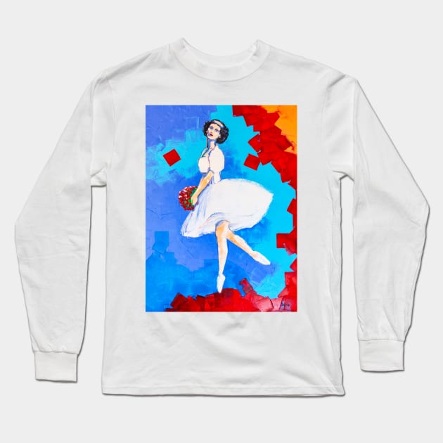 Ballerina with a bouquet of scarlet roses Long Sleeve T-Shirt by NataliaShchip